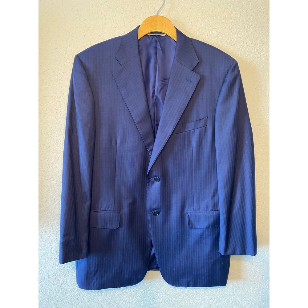 Canali 1934 Blazer Sport Coat Herringbone Navy Blue 100% wool Size 44R